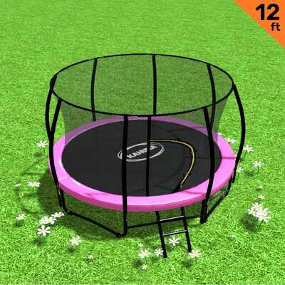 12ft Outdoor Trampoline Pink Backyard Fun Fitness Jumping Play