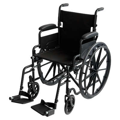 24in Foldable Wheelchair Black Heavy-Duty Steelframe Disability Mobility Aid